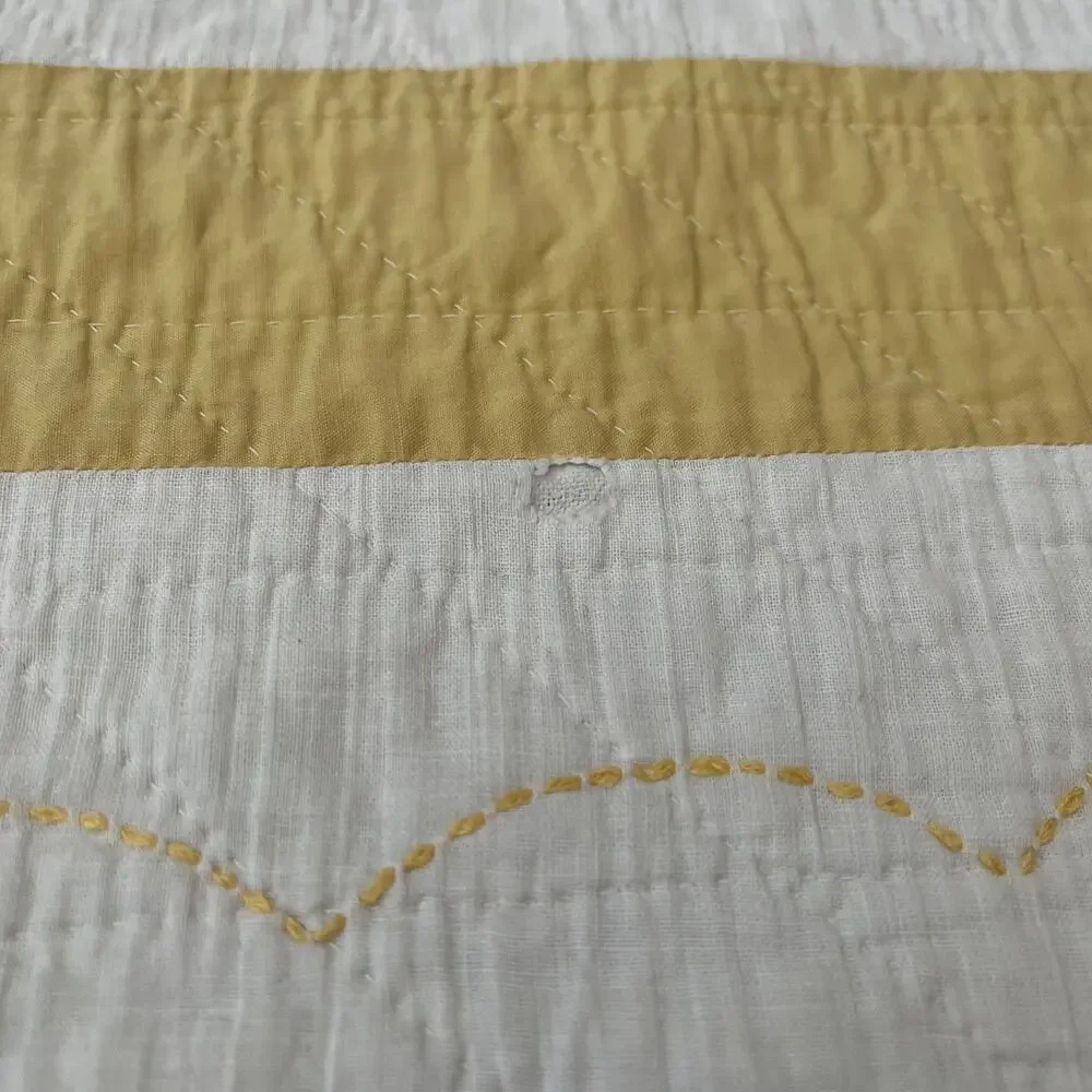 Handmade Hand Quilted Yellow Floral Embroidery Cotton Quilt Bedspread 75